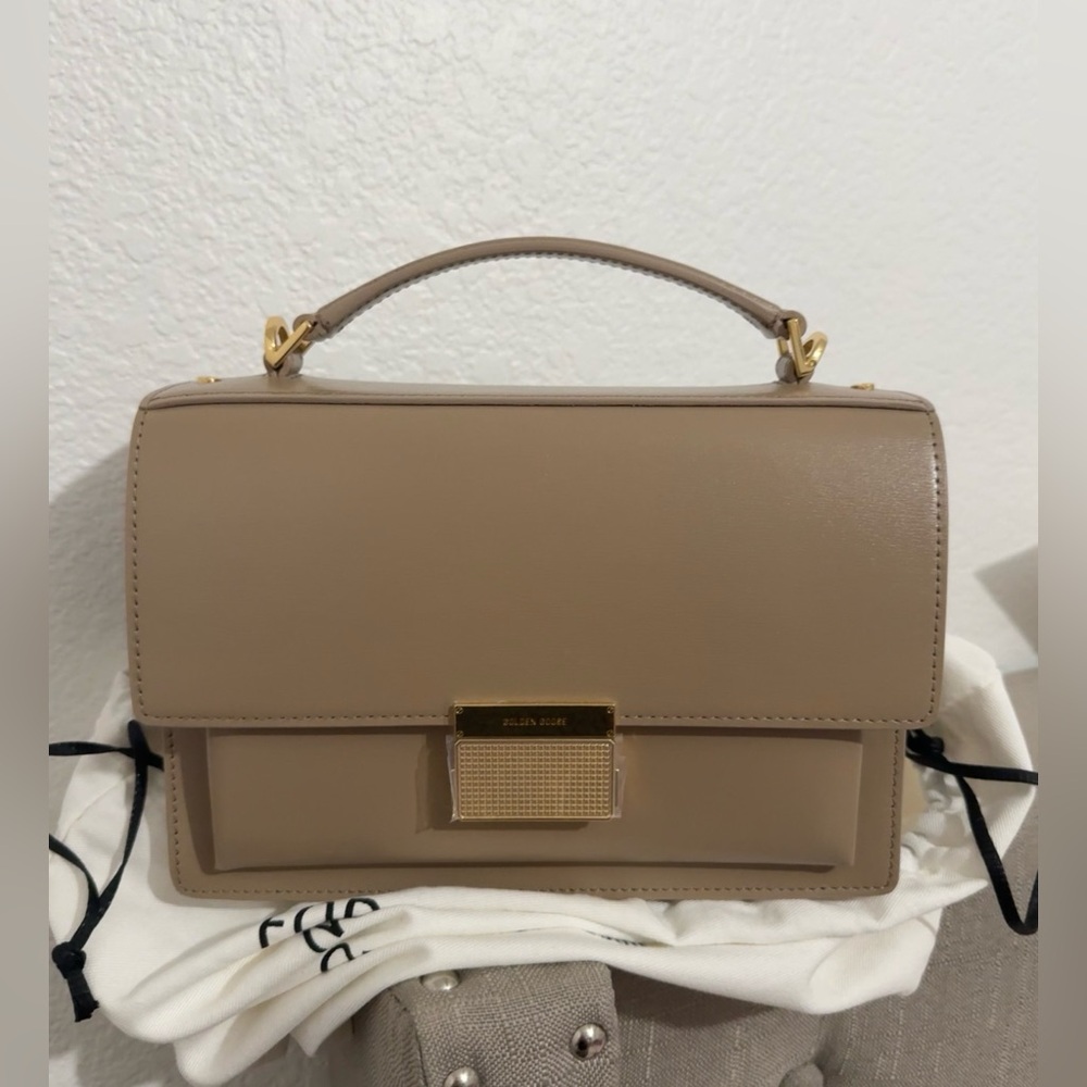 Golden Goose Taupe Leather Top-Handle Satchel with Gold Hardware